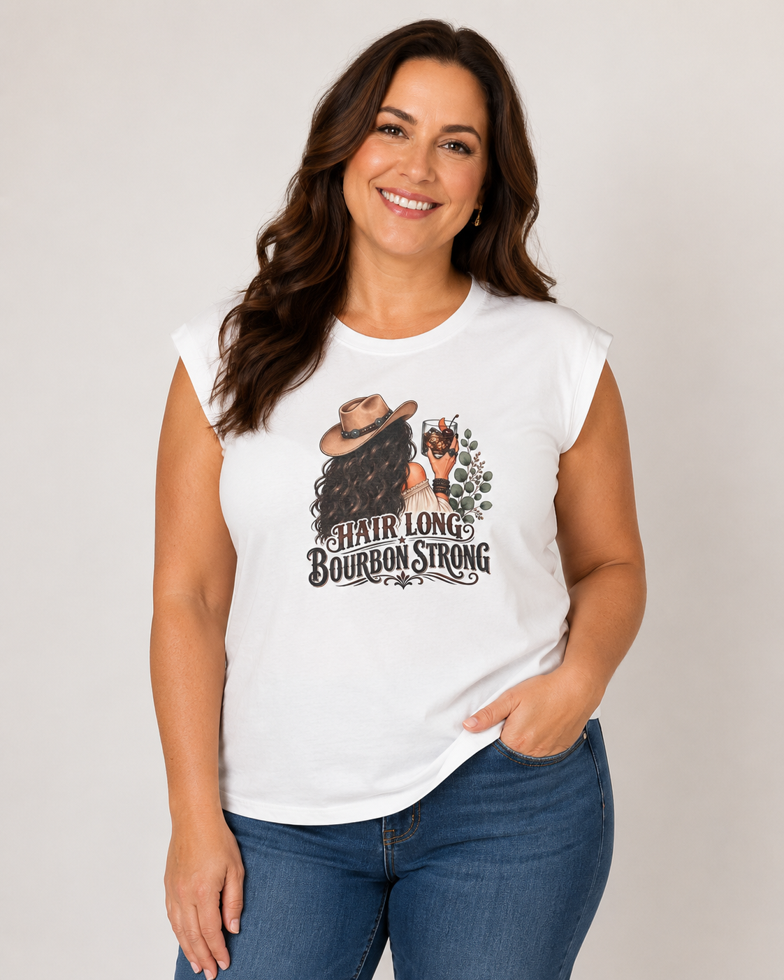 Hair Long Bourbon Strong Tee – Brunette Cowgirl Edition