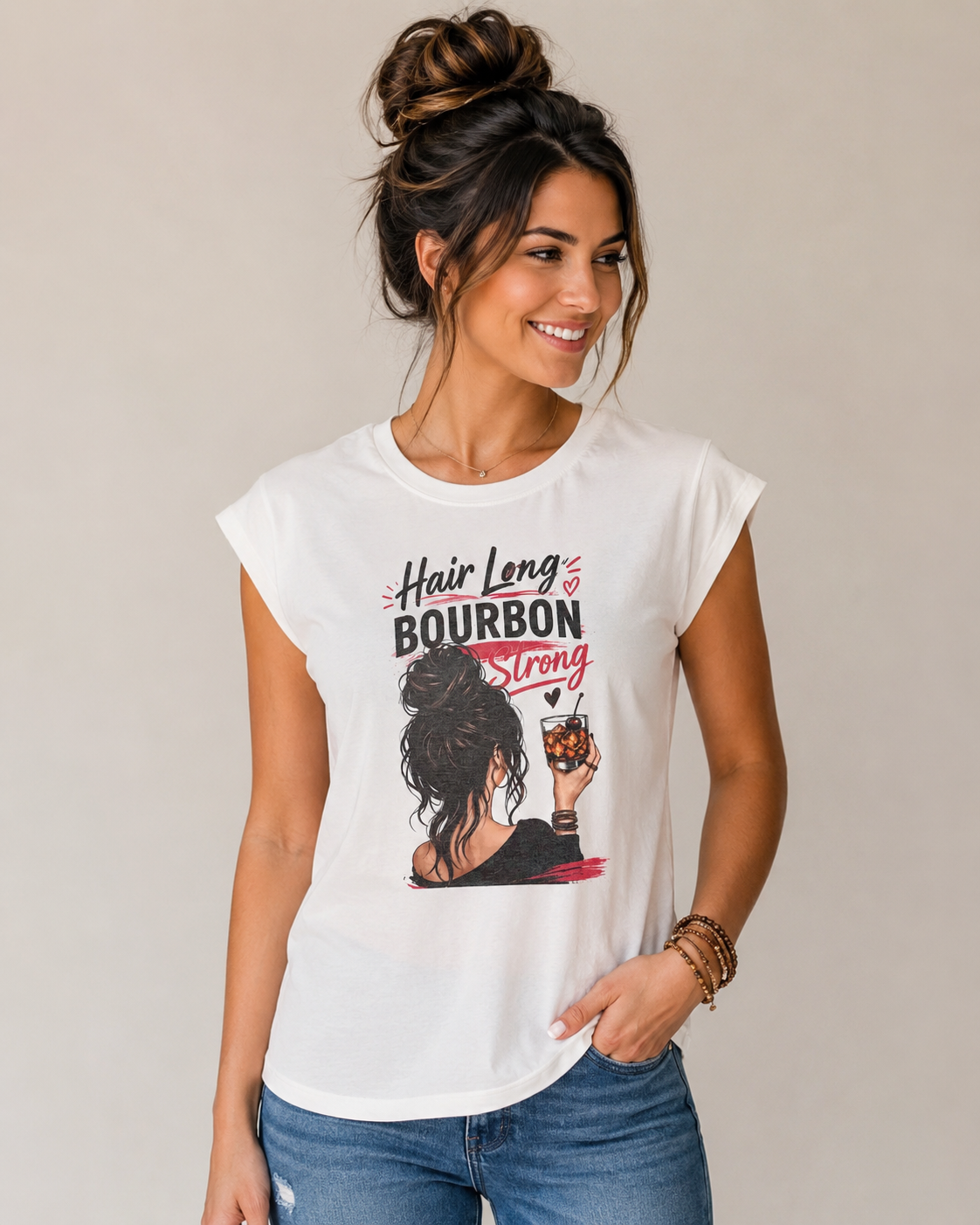 Hair Long Bourbon Strong Tee – Messy Bun Edition