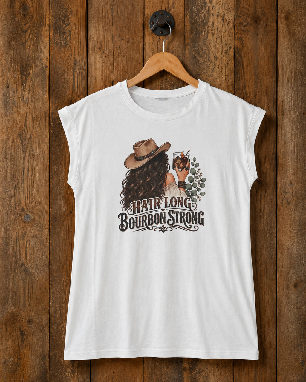 Hair Long Bourbon Strong Tee – Brunette Cowgirl Edition