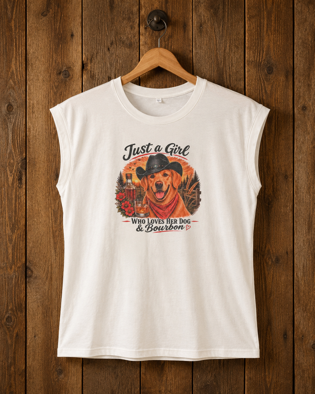Just a Girl That Loves Her Dog and Bourbon Tee – Yellow Lab & Golden Retriever