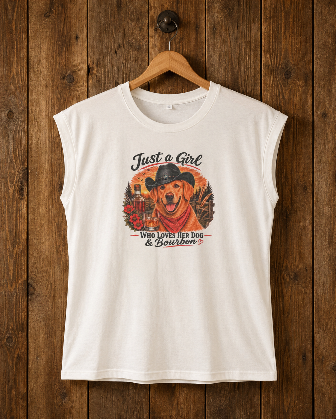 Just a Girl That Loves Her Dog and Bourbon Tee – Yellow Lab & Golden Retriever