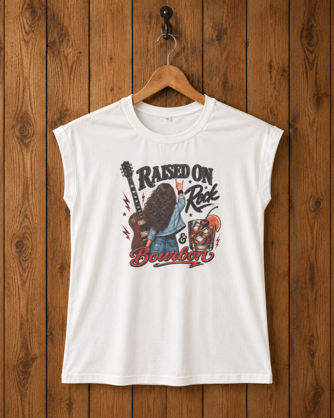 Raised on Rock & Bourbon Tee – Brunette Edition