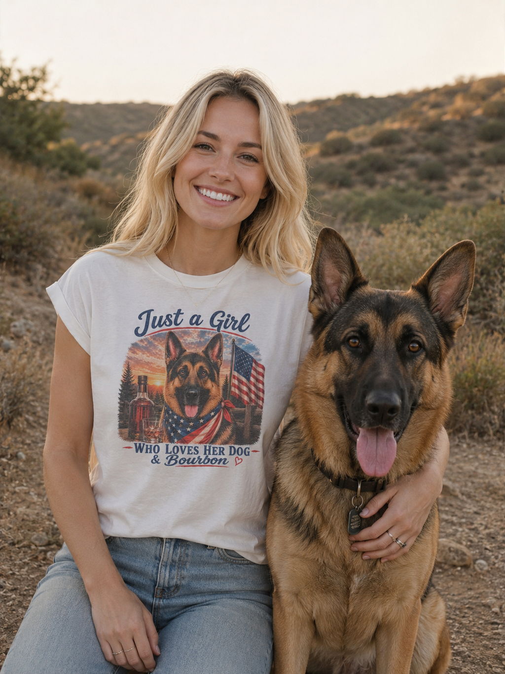 Just a Girl That Loves Her Dog and Bourbon Tee – German Shepherd
