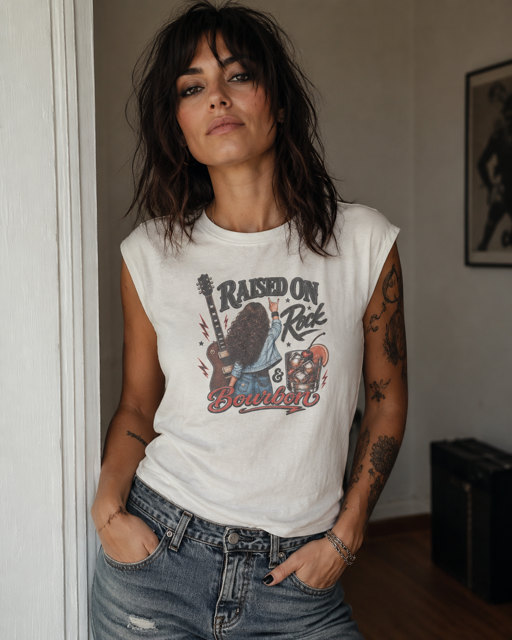 Raised on Rock & Bourbon Tee – Brunette Edition